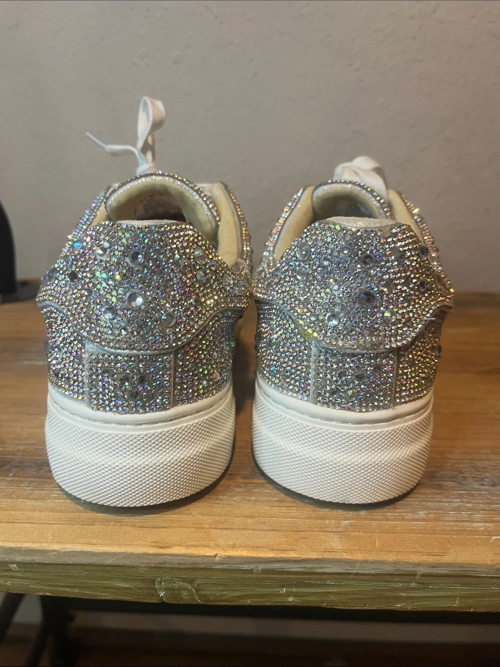 Betsey Johnson Silver Crystal Rhinestone Embellished Platform Sneakers size 6.5